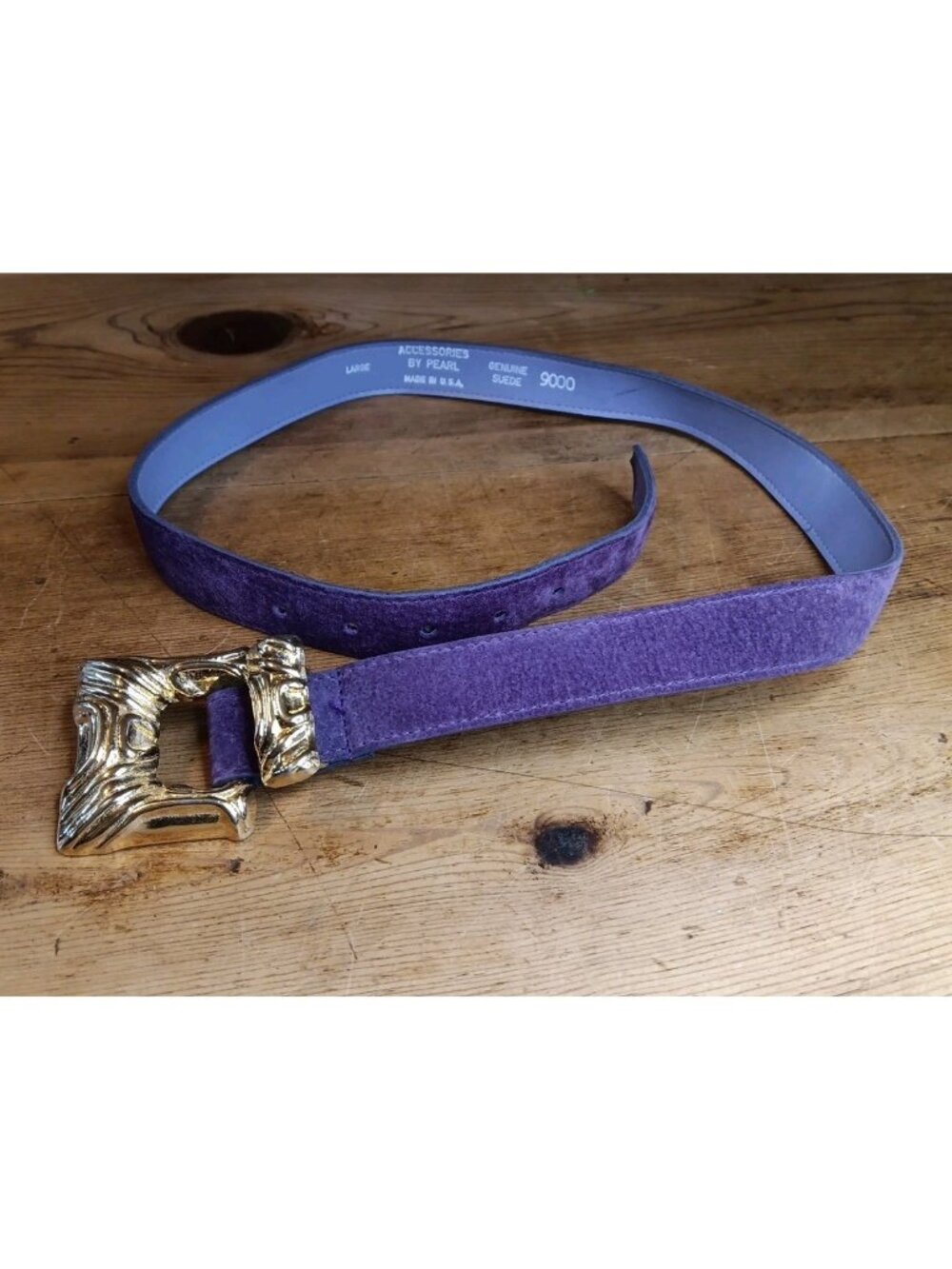 Vtg Belt Accessories By Pearl Womens L Genuine Suede Purple Goldtone Buckle USA